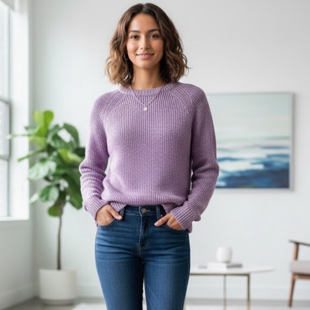 J. Crew Metallic Lavender Purple Shimmer Knit Raglan Sweater - Size XS